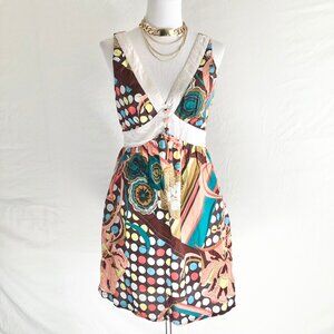 Vintage Studio Spa Cotton Summer Dress Frutiger Floral Metro Print Brown Size L